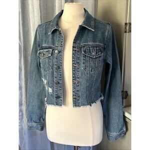 Cello Boho Western Denim Jean Jacket Distressed Womens Size M 100% Cotton